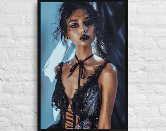 Gothic Frau Portrait, Dunkle Spitze, Moody Glam Art, Leinwanddruck