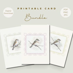 Watercolor Bird Cards Bundle, Vintage Lace Frame, Minimalist Gratitude Notes (Digital Download)