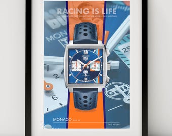 Tag Heuer Monaco Special Edition / Steve McQueen watch print - Framed or Canvas