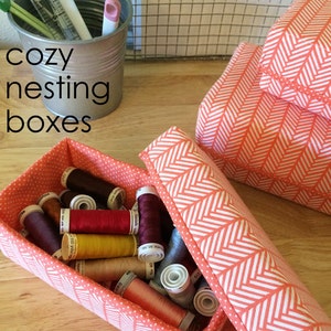Patrón de costura: Cajas nido, 6 tamaños, DIGITAL, organización, cajas de almacenamiento, almacenamiento para habitación infantil, cuarto de costura, caja de regalo, caja apilable, con tapa