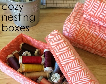 Sewing Pattern: Cozy Nesting Boxes, 6 sizes, digital, organization, storage boxes, nursery storage, sewing room, gift boxes, stacking box