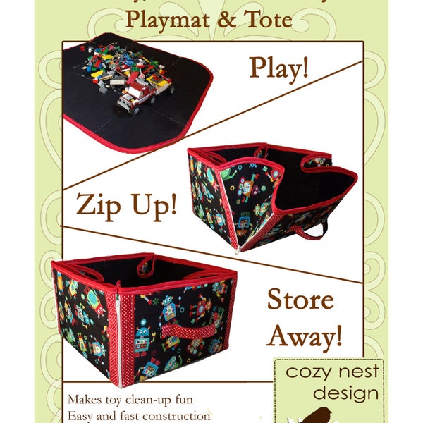 Sewing Pattern: Digital, Convertible Play Mat & Storage Tote, organization, tote, toy storage, bin, playmat, nursery,