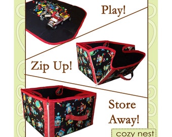 Sewing Pattern: Digital, Convertible Play Mat & Storage Tote, organization, tote, toy storage, bin, playmat, nursery,