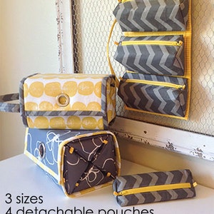 Sewing Pattern - Rollie Pollie Organizer - Paper copy, travel, storage, hanging, removeable pouch, cosmetic, make up, storage, quilt class,