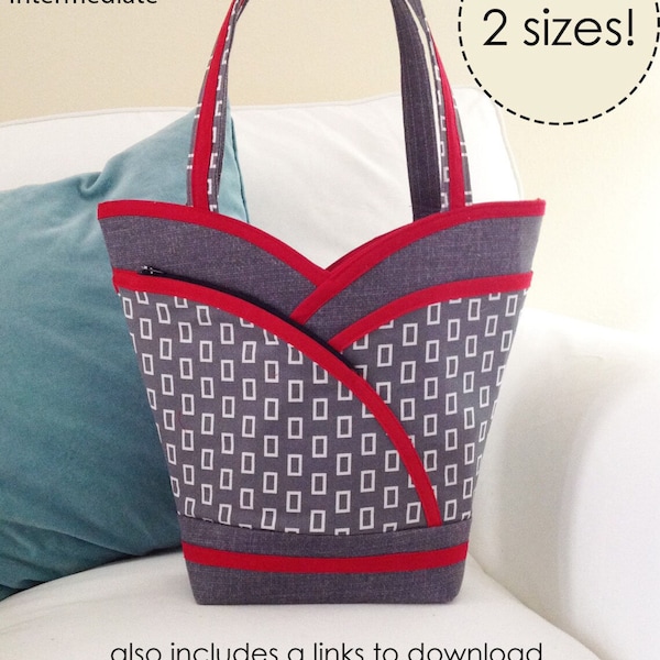 Sewing Pattern: PDF, Petal Pockets Purse, Tote & Cosmetic Bag, pdf, shoulder bag, handbag, lots of pockets, make up bag,