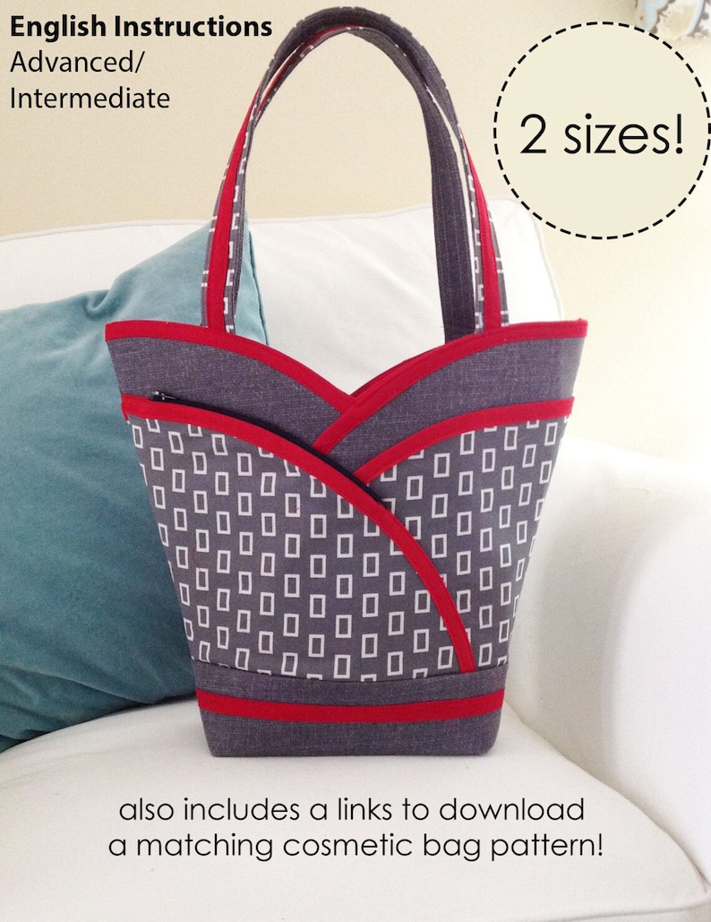 Sewing Pattern: PDF, Petal Pockets Purse, Tote & Cosmetic Bag, pdf, shoulder bag, handbag, lots of pockets, make up bag, image 1