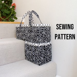 Sewing Pattern: Stair Basket, Paper format pattern, storage, organization, basket for steps, stair bin, housewarming, staircase, laundry