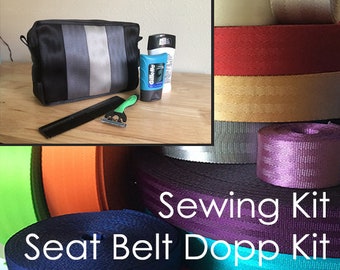 Kit: Dopp Kit -  seat belt, sewing project men's toiletry bag, attache case, travel, cosmetic bag, makeup case, custom, personalized, diy