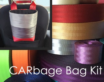 Kit: Car Trash Bag in seat belt, litter bag, vehicle accessory, garbage bag, webbing, sewing project, seatbelt, custom, personalized, diy