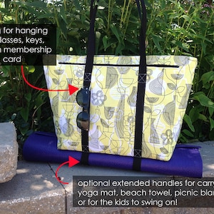 Sewing Pattern: Paper, Motherload Tote, shoe compartment, yoga strap, travel,beach, gym tote, organizer, zipped coin pocket, workout,