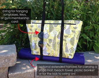 Sewing Pattern: Digital, Motherload Tote, shoe compartment, yoga strap, travel,beach, gym tote, organizer, zipped coin pocket, workout,