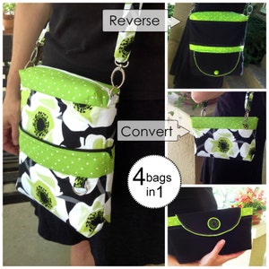 Sewing Pattern: Digital, Convertible Reversible Bag, expandable, 4-in-1, evening bag, crossover, small bag, handbag, clutch, purse,