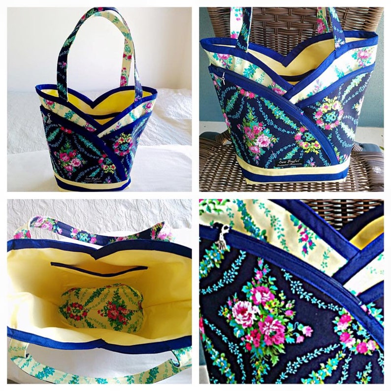 Sewing Pattern: PDF, Petal Pockets Purse, Tote & Cosmetic Bag, pdf, shoulder bag, handbag, lots of pockets, make up bag, image 9