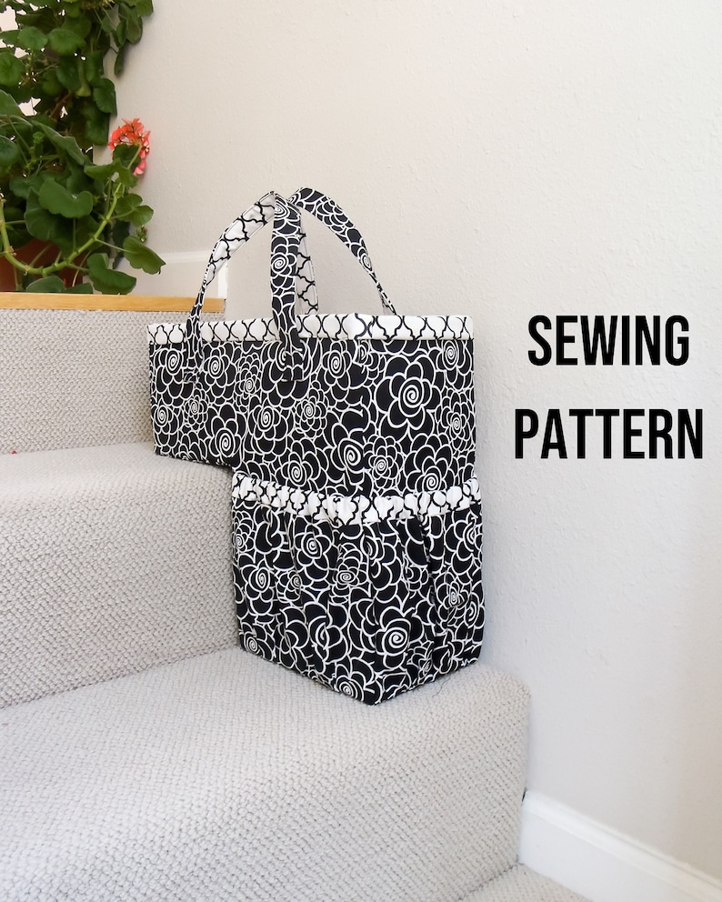 SEWING PATTERN DIGITAL Stair Basket, organization, basket, storage, staircase, tote, box, plastic canvas, safety, download, pdf image 1