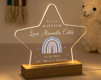 Personalized Baptism LED Night Light / Custom Name Christening Gift for Baby Boy