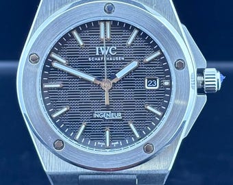 Reloj de pulsera vintage IWC Schaffhausen INGENIEUR de movimiento automático, esfera negra, caja y brazalete de acero inoxidable, con fecha para hombre.