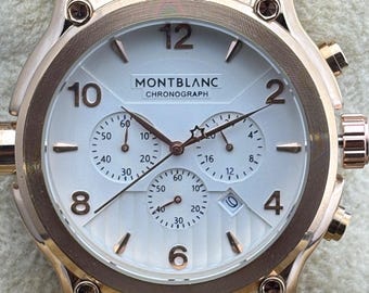 Vintage MONTBLANC Chronograph Quartz White Dial, Rose Gold Case & Bracelet, Date/Sub-Sec Working, Men's Wristwatch
