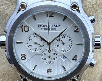 Vintage MONTBLANC Chronograph Quartz White Dial, Stainless Steel Case & Bracelet, Date/Sub-Sec Working, Men's Wristwatch