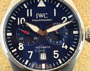 Vintage IWC Schaffhausen 7 Days Power Reserve Automatic Blue Dial, Blue Leather Strap, Silver Case, Sub-Sec/Date Wristwatch