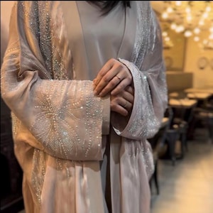 Komplet abaji z organzy z motylami, strój na Eid Blush Pink