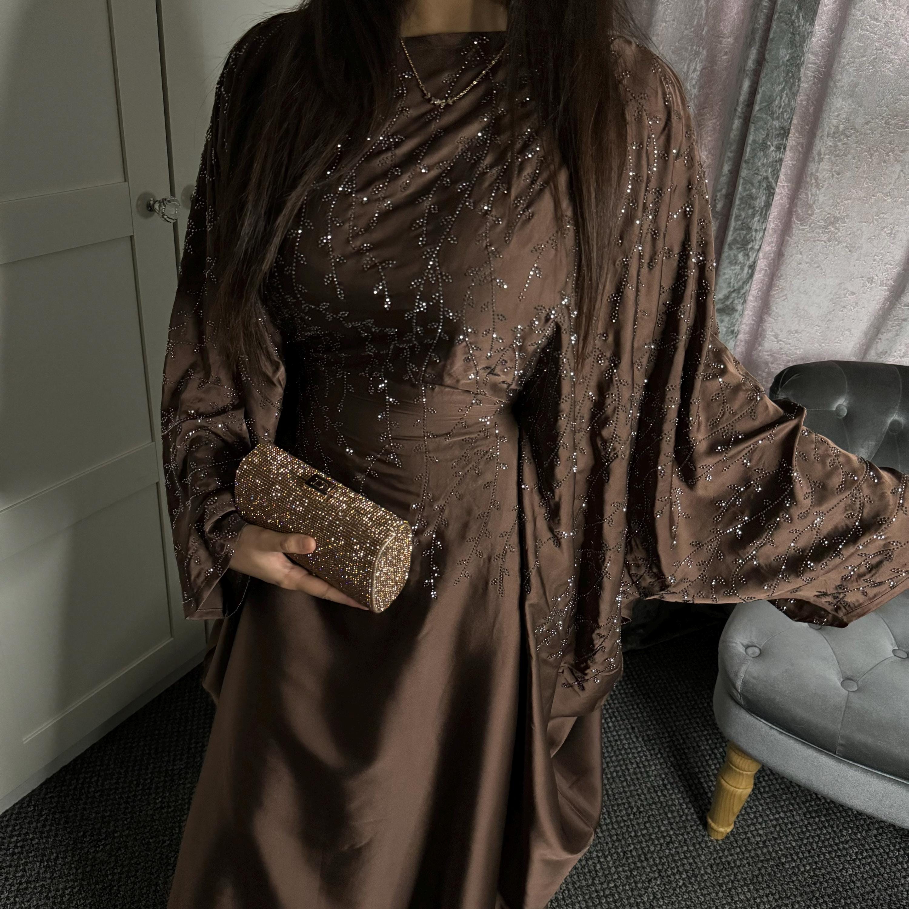 abaya elegant dress with belt Jameela Lavender Classic Open Abaya 3pcs Set (Inner, Belt & Hijab) – Elegant  Modest Wear for Women
