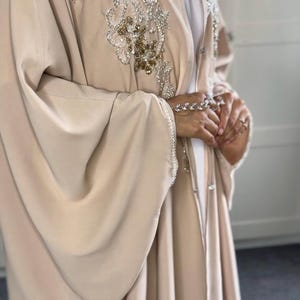 Embellished Butterfly Abaya with Hijab, Eid Outfit Gold