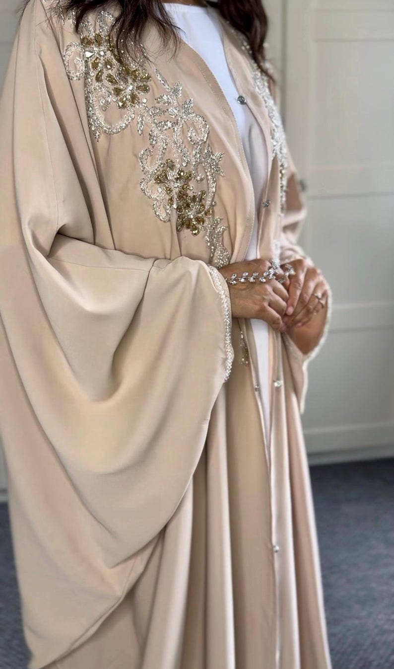 Embellished Butterfly Abaya with Hijab, Eid Outfit Gold