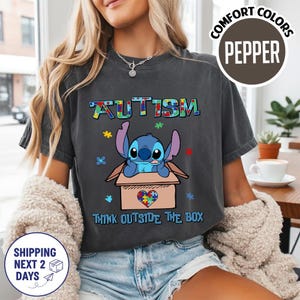 Stitch Autism Think Outside The Box Shirt, Disneyland Stitch Autism Month Tee, Lilo & Stitch Autism Awareness Shirt, Stitch Inclusion Shirt zdjęcie 2