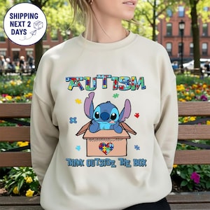 Stitch Autism Think Outside The Box Shirt, Disneyland Stitch Autism Month Tee, Lilo & Stitch Autism Awareness Shirt, Stitch Inclusion Shirt zdjęcie 8