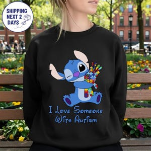 Stitch I Love Someone With Autism Shirt, Lilo and Stitch Autism Awareness Shirt, Disneyland Stitch Autism Pride Tee, Autism Tee Gift For Son immagine 3