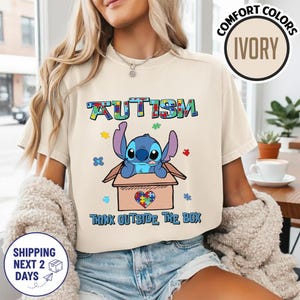 Stitch Autism Think Outside The Box Shirt, Disneyland Stitch Autism Month Tee, Lilo & Stitch Autism Awareness Shirt, Stitch Inclusion Shirt zdjęcie 1