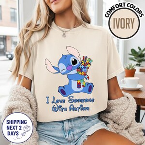 Stitch I Love Someone With Autism Shirt, Lilo and Stitch Autism Awareness Shirt, Disneyland Stitch Autism Pride Tee, Autism Tee Gift For Son immagine 1