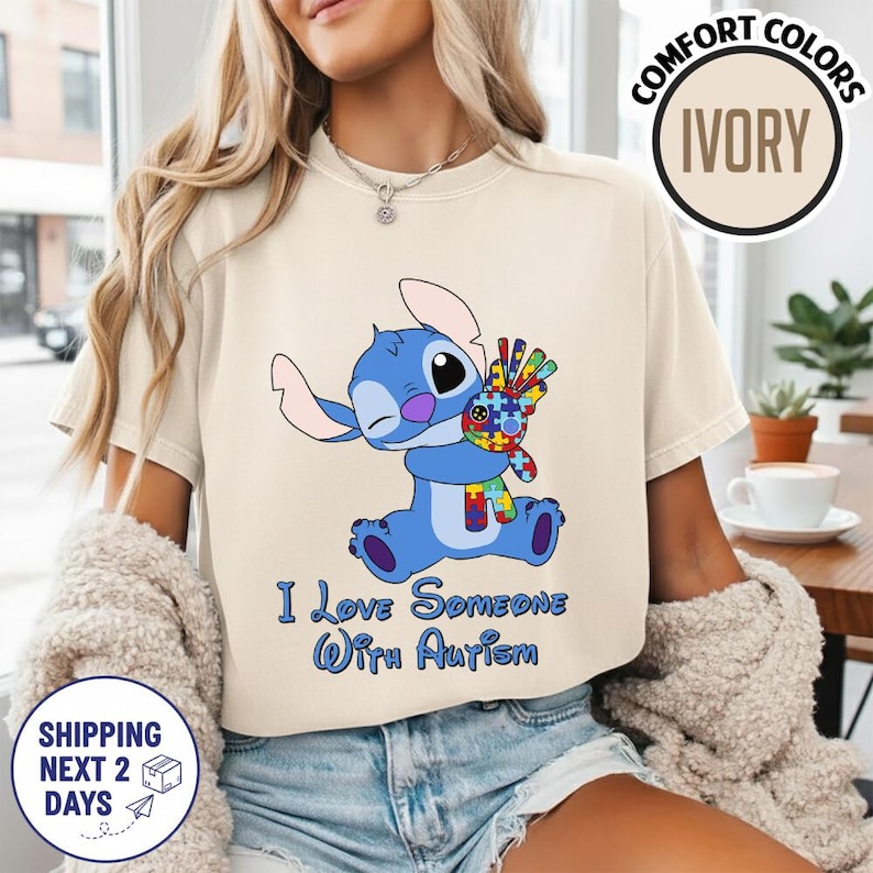 Stitch I Love Someone With Autism Shirt, Lilo and Stitch Autism Awareness Shirt, Disneyland Stitch Autism Pride Tee, Autism Tee Gift For Son immagine 1