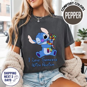 Stitch I Love Someone With Autism Shirt, Lilo and Stitch Autism Awareness Shirt, Disneyland Stitch Autism Pride Tee, Autism Tee Gift For Son immagine 2