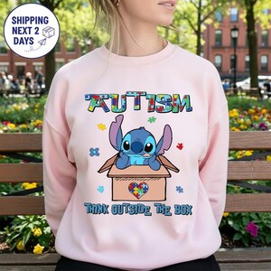Stitch Autism Think Outside The Box Shirt, Disneyland Stitch Autism Month Tee, Lilo & Stitch Autism Awareness Shirt, Stitch Inclusion Shirt zdjęcie 7