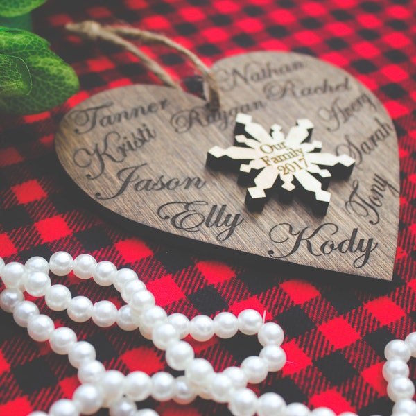 Adorno navideño personalizado con nombre de familia de madera / Adornos rústicos / Adornos navideños de granja