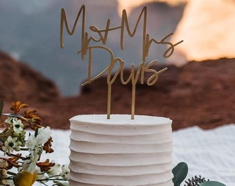 CUSTOM NAME WEDDING Cake Topper / Mr and Mrs Topper / Trending Wedding Cake Topper / Ships in 3-5 Business Days / Surname Topper Engagement