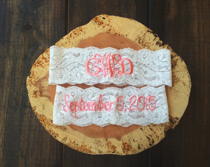 Vintage Inspired and You/'re Next GARTER Set \u2122 Choose Thread Color Monogrammed red garter