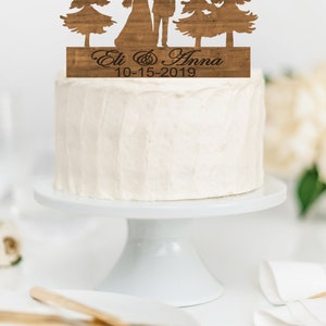 PERSONALIZED BRIDE GROOM Couple Mountain Wood Wedding Cake Topper ...