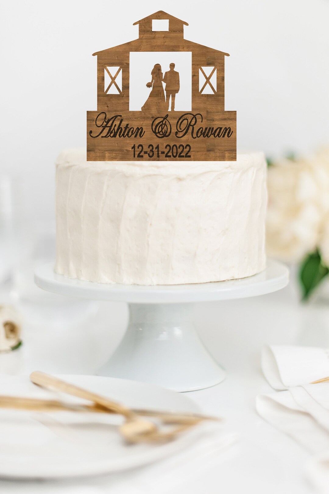 CUSTOM Name BRIDE GROOM Couple Barn Wood Wedding Cake Topper / Rustic ...