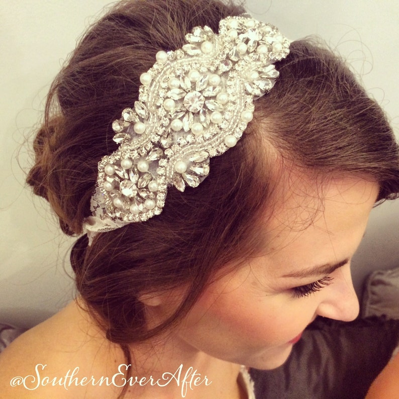 Rhinestone and pearl beaded hair piece / AS SEEN in The Not Wedding / Ivory  lace / Boho .br