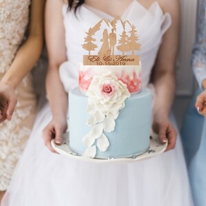 PERSONALIZED BRIDE GROOM Couple Mountain Wood Wedding Cake Topper ...