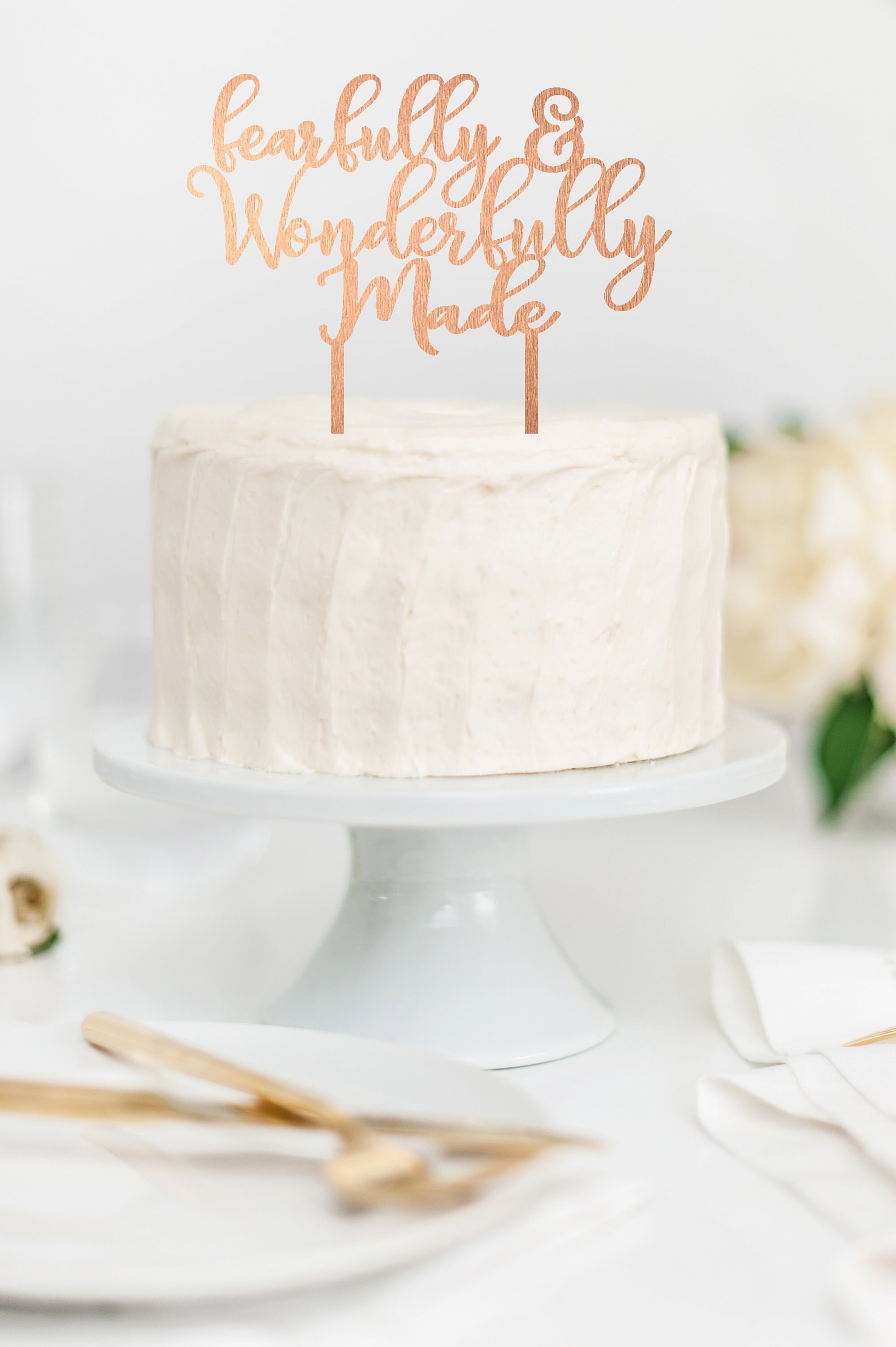 Fearfully And Wonderfully Made Cake Topper Wood Baptism Dedication