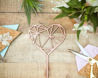 GEOMETRIC HEART Cake Topper / Wood Cake Topper / Other colors available / Wedding Cake topper / Anniversary Cake Topper