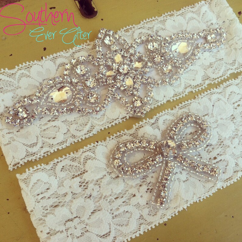 Vintage Inspired Rhinestone Wedding garter bridal garter lace garter toss garter Shabby Chic