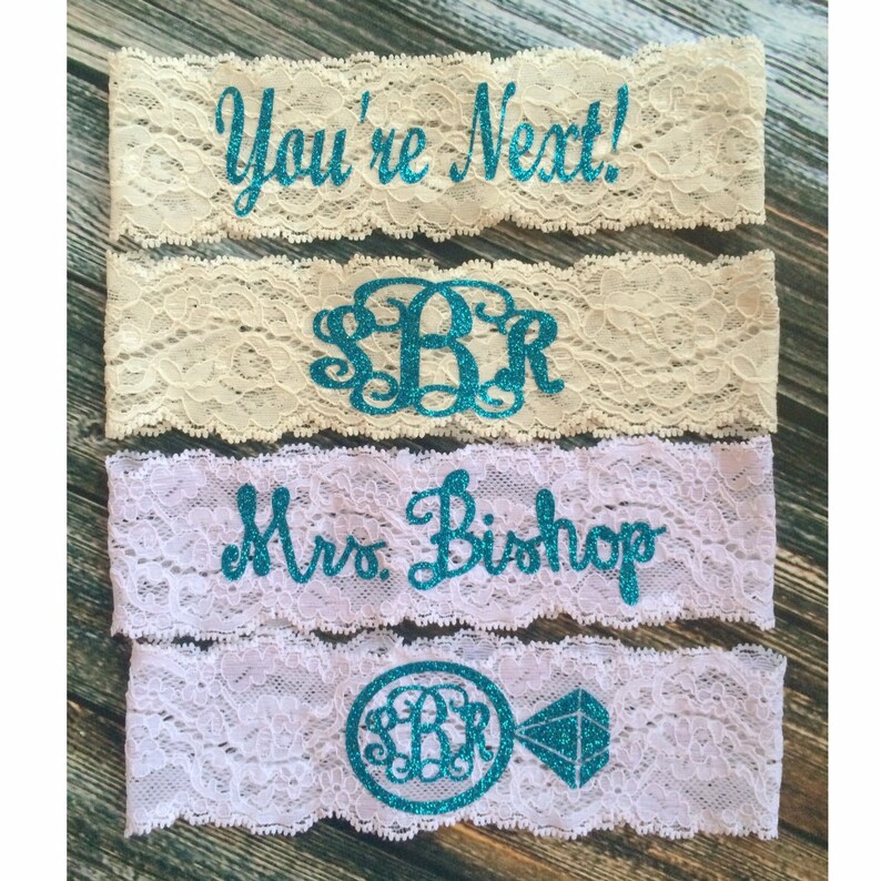 PERSONALIZED BLING GARTER Monogrammed garter Wedding Garter lace garter Something Blue