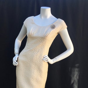 1950s 50s Couture Adele Simpson puckered paisley wiggle dress/cocktail