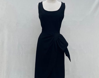 Vintage 1950s black dramatic side sash wiggle dress