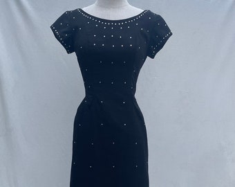 Vintage 1950s Black rhinestones wiggle dress MINT