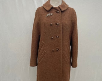 1950s Boucle brown double pocket evening coat
